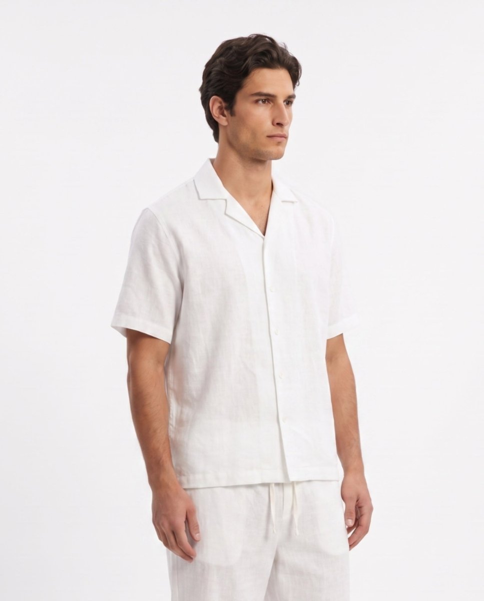 COORDINATO SHORT IN LINO WHITE - Benevierre