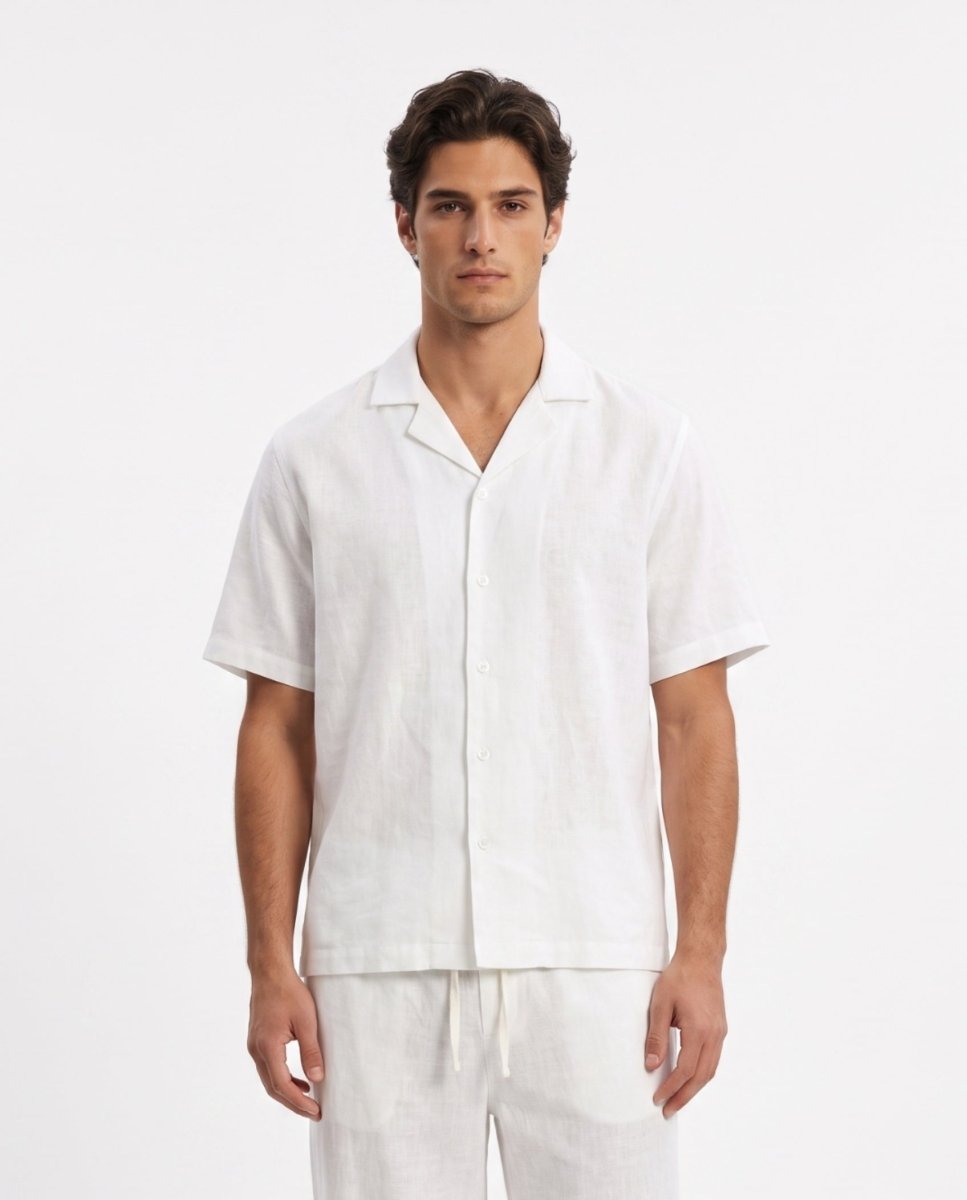 COORDINATO SHORT IN LINO WHITE - Benevierre