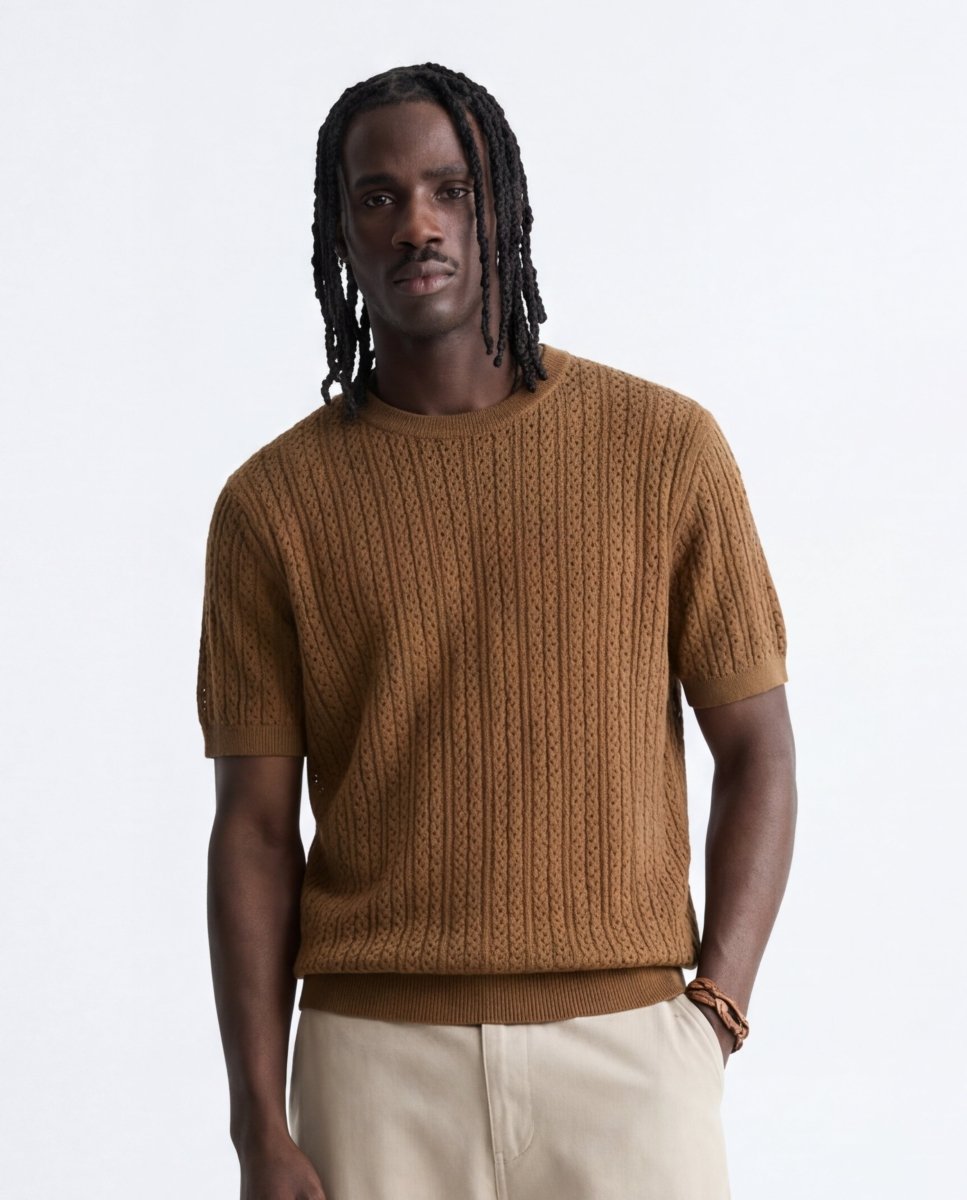 CRAFTED KNIT TEE TOBACCO - Benevierre