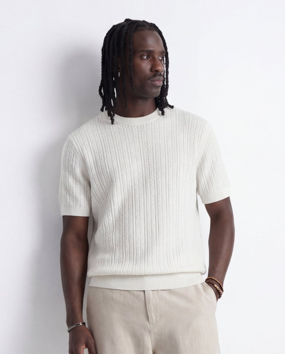 CRAFTED KNIT TEE WHITE - Benevierre