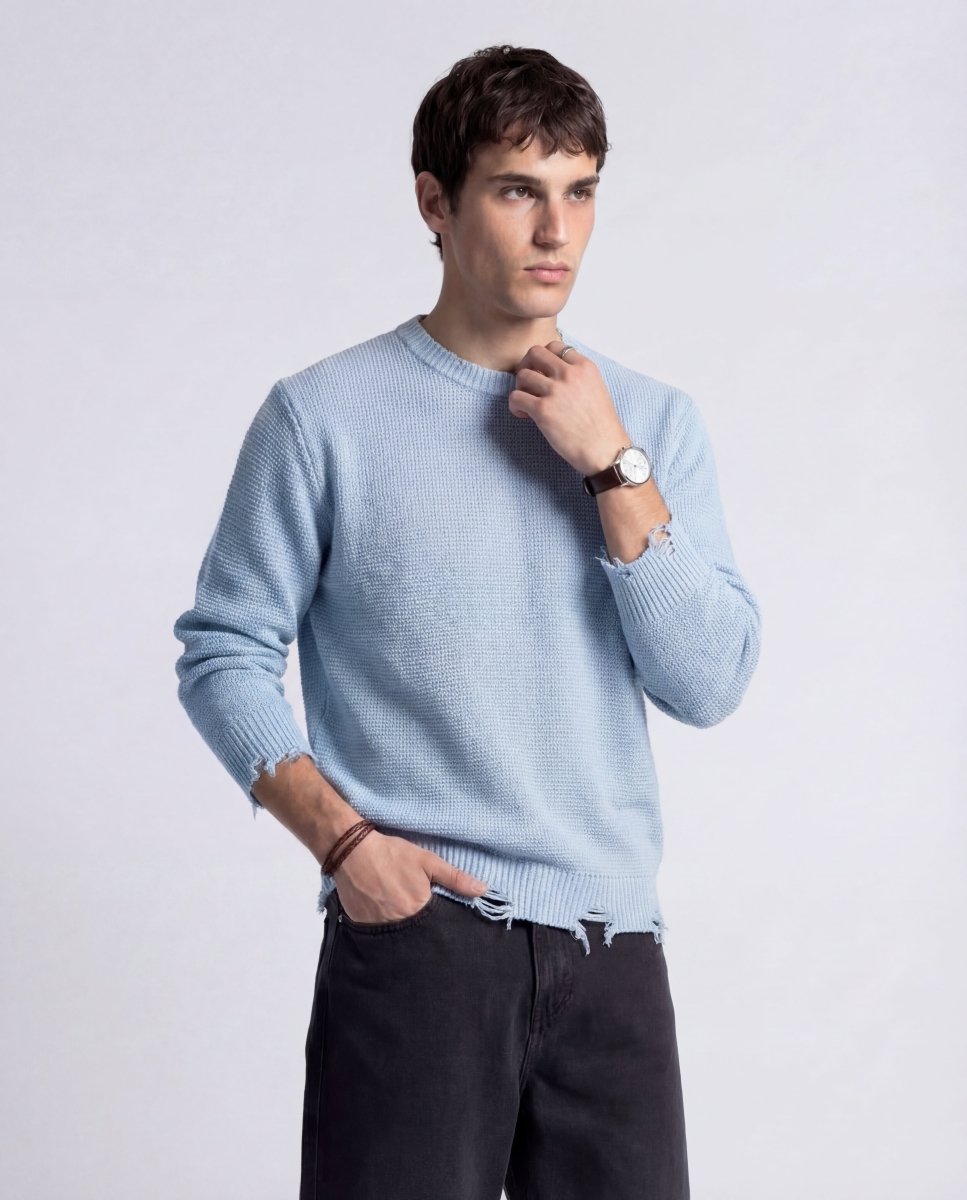 DAMAGE SWEATER LIGHT BLUE - Benevierre