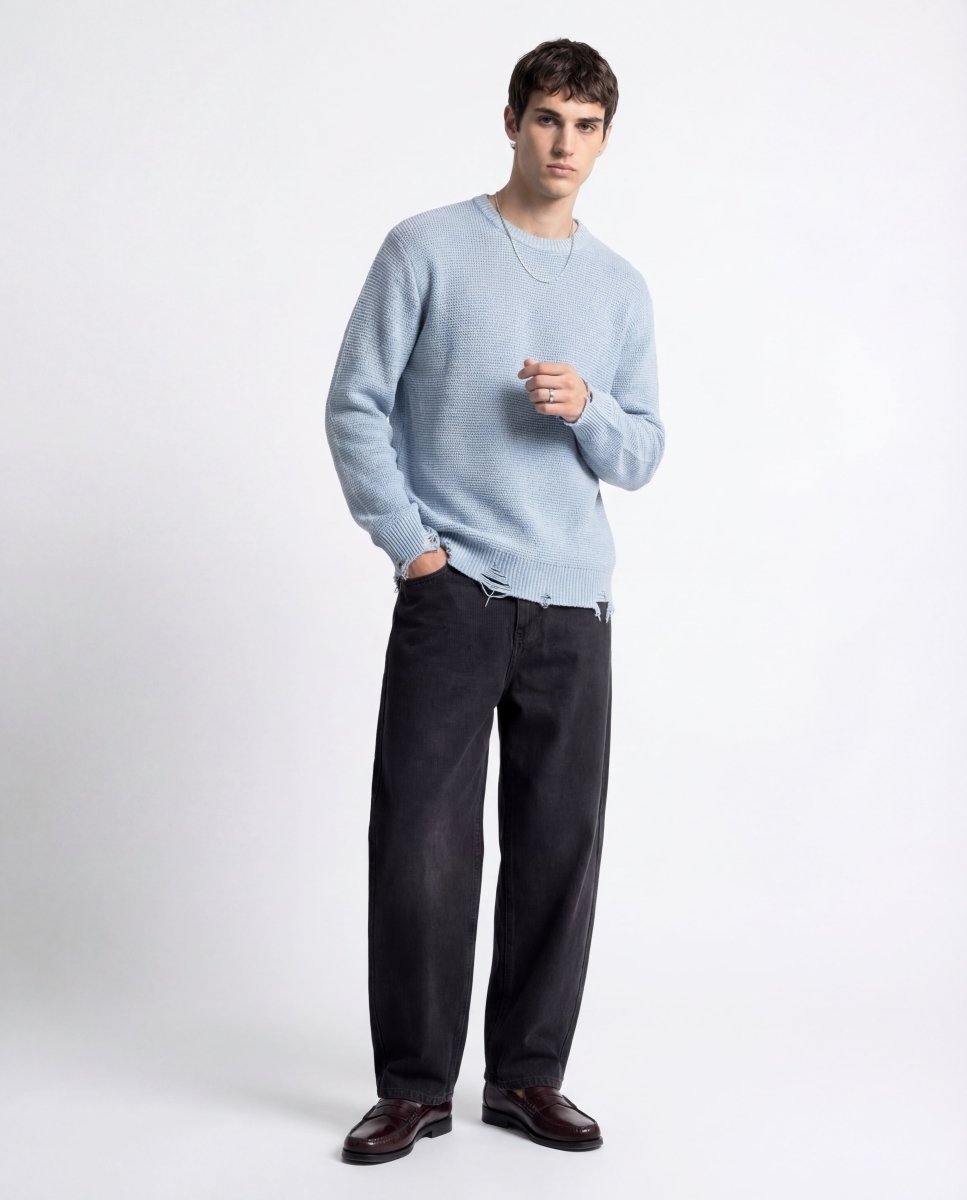 DAMAGE SWEATER LIGHT BLUE - Benevierre