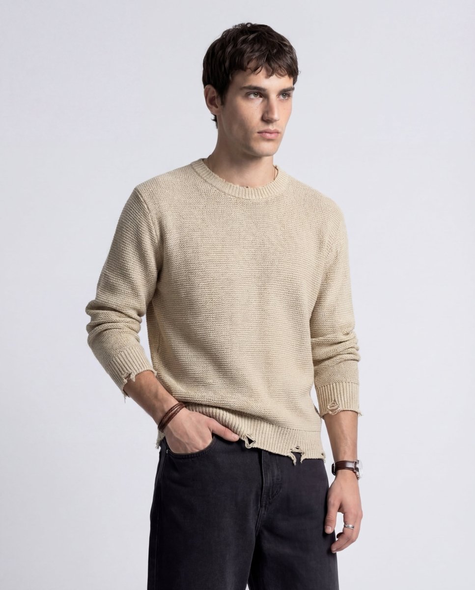 DAMAGE SWEATER SAND - Benevierre