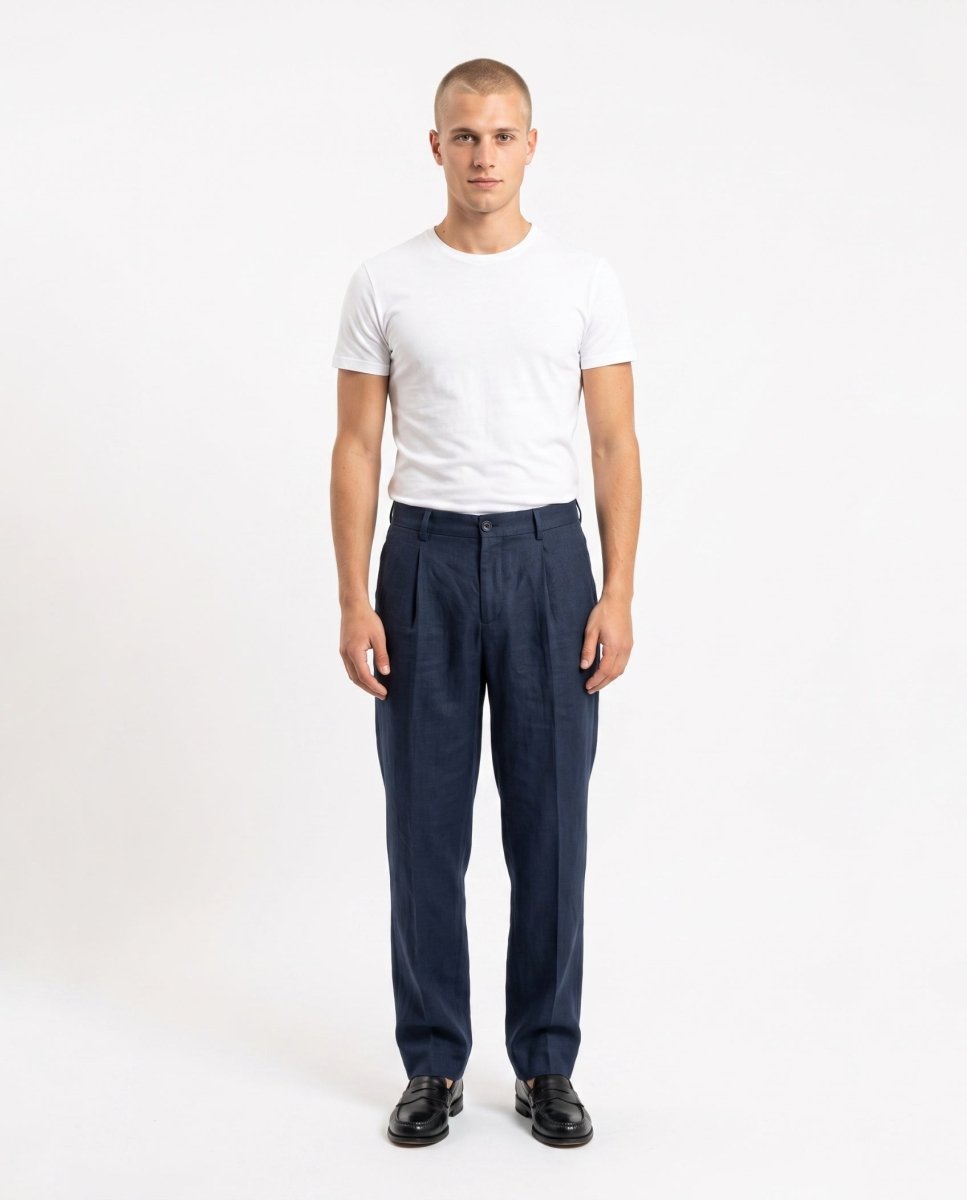 ELEGANT PANT IN LINO BLUE - Benevierre