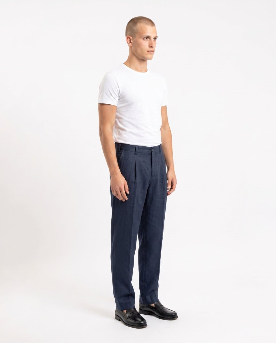 ELEGANT PANT IN LINO BLUE - Benevierre