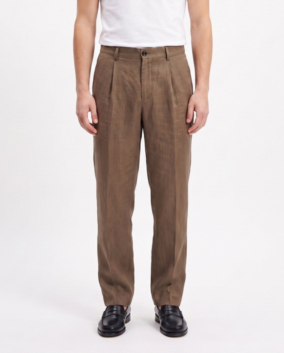 ELEGANT PANT IN LINO BROWN - Benevierre