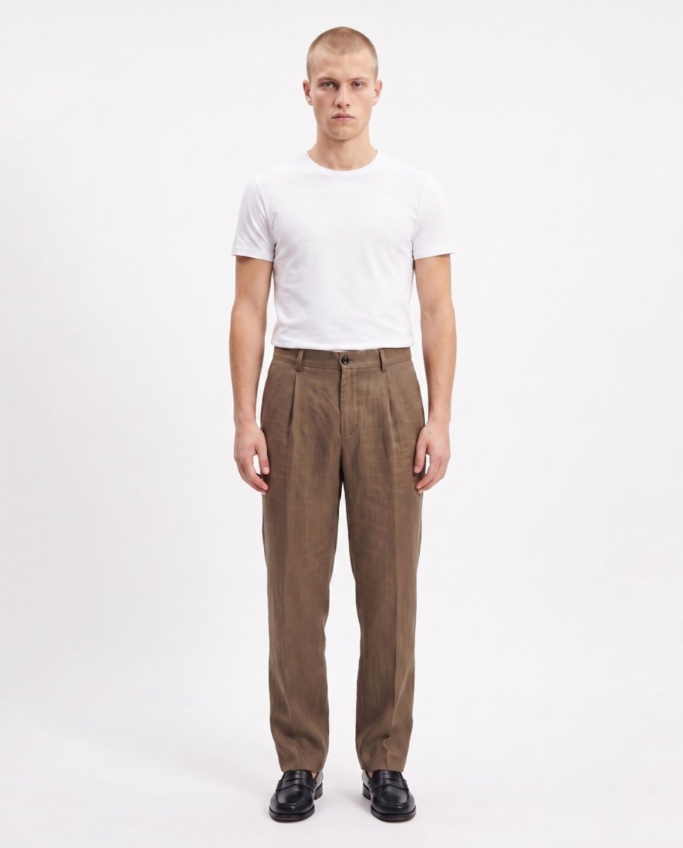 ELEGANT PANT IN LINO BROWN - Benevierre