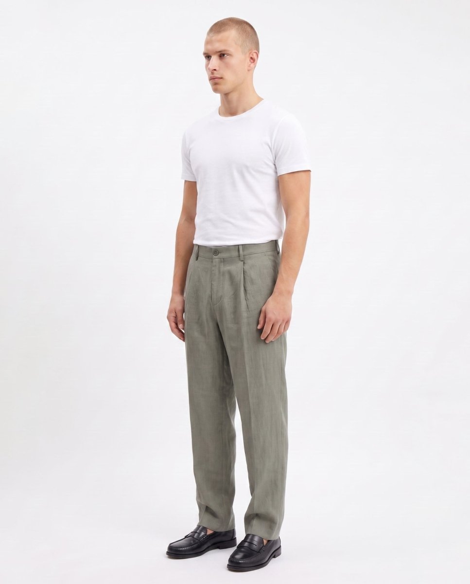 ELEGANT PANT IN LINO GREEN - Benevierre