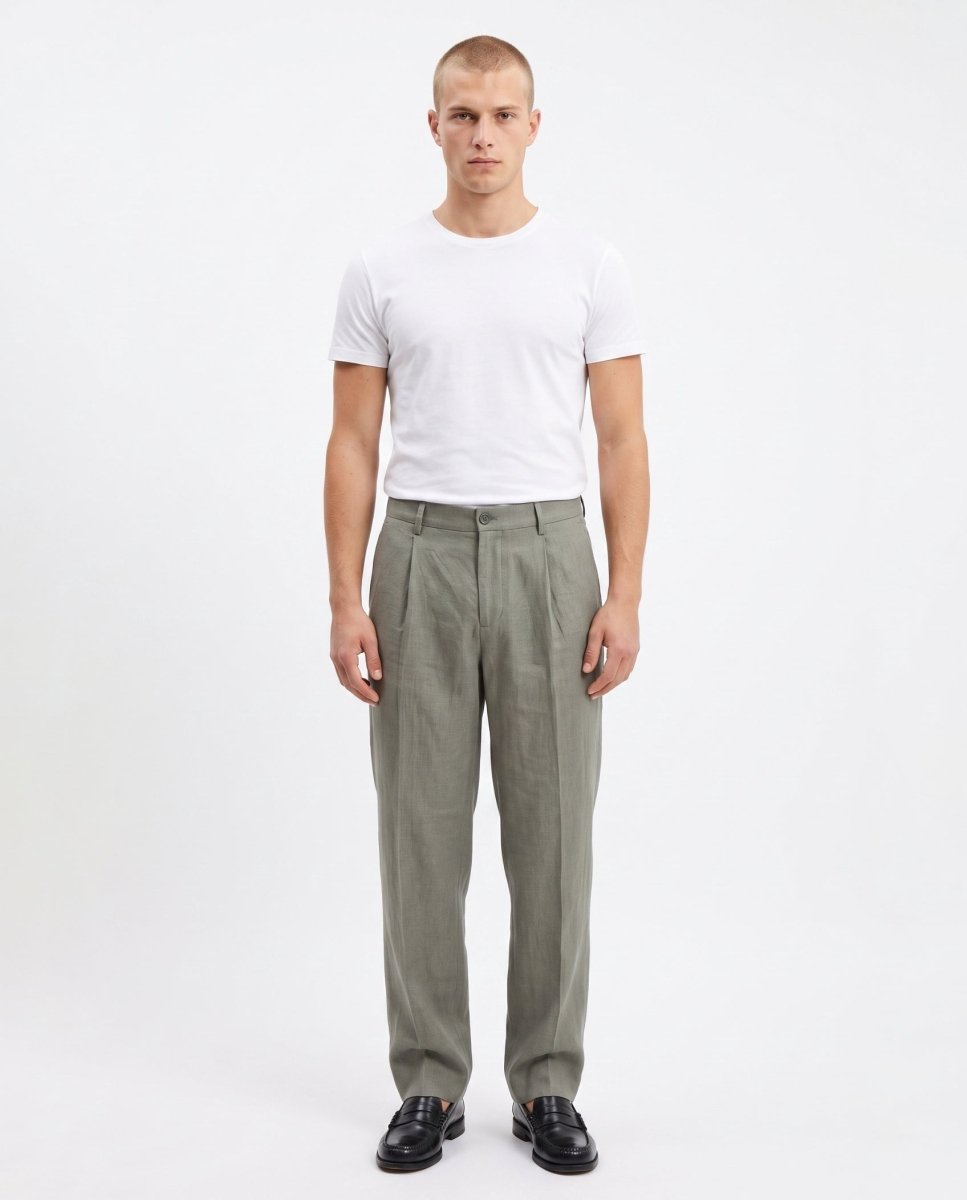 ELEGANT PANT IN LINO GREEN - Benevierre