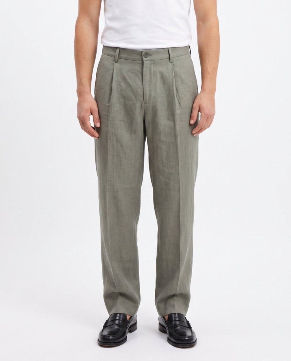 ELEGANT PANT IN LINO GREEN - Benevierre