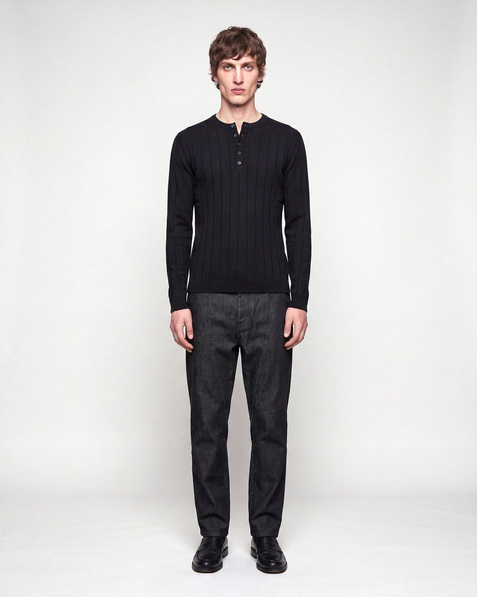 HENLEY KNIT LONG SLEEVE BLACK x - Benevierre