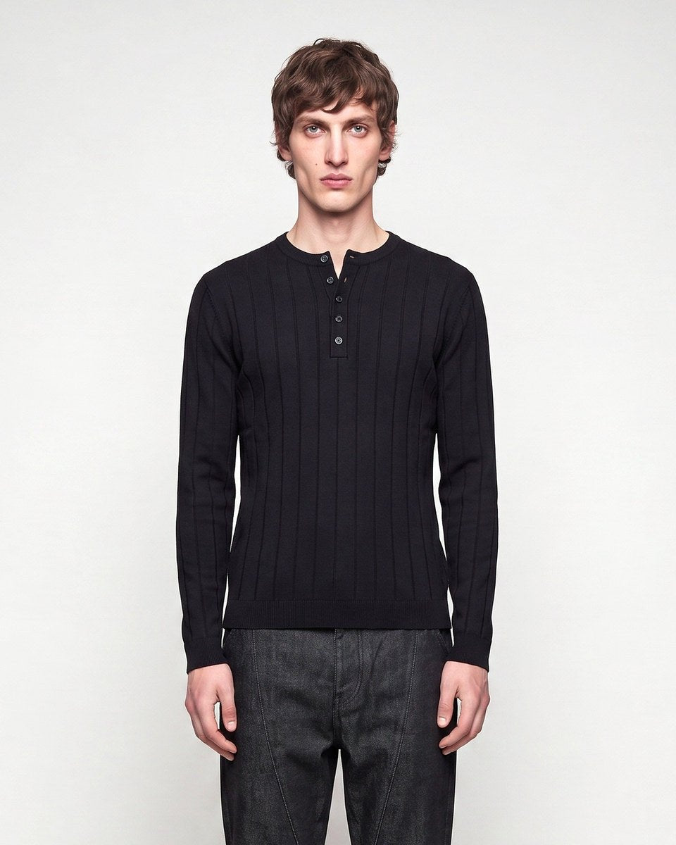HENLEY KNIT LONG SLEEVE BLACK x - Benevierre