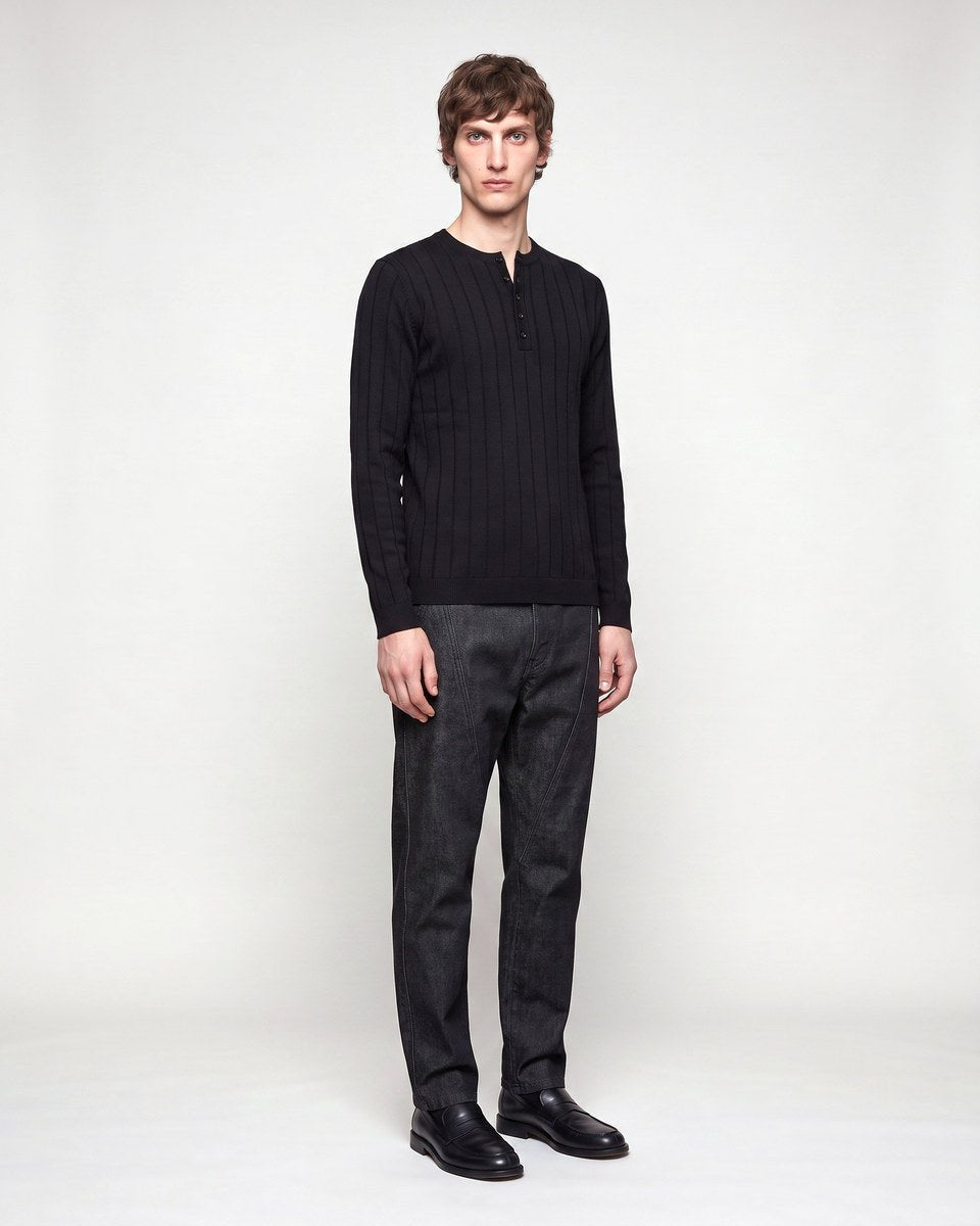 HENLEY KNIT LONG SLEEVE BLACK x - Benevierre