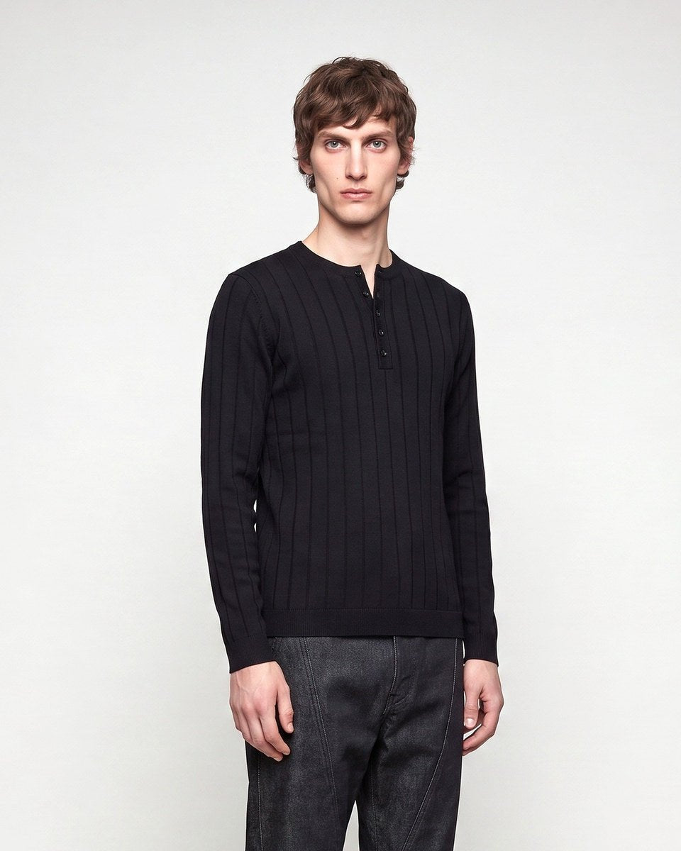HENLEY KNIT LONG SLEEVE BLACK x - Benevierre