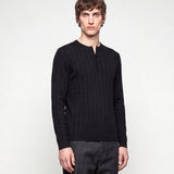 HENLEY KNIT LONG SLEEVE BLACK x - Benevierre
