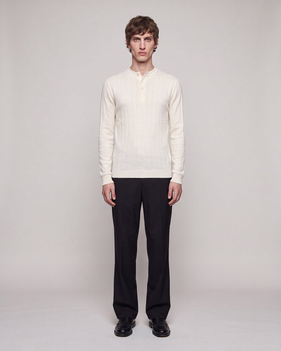 HENLEY KNIT LONG SLEEVE NATURALE - Benevierre