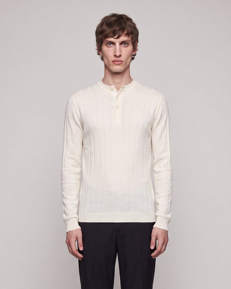 HENLEY KNIT LONG SLEEVE NATURALE - Benevierre