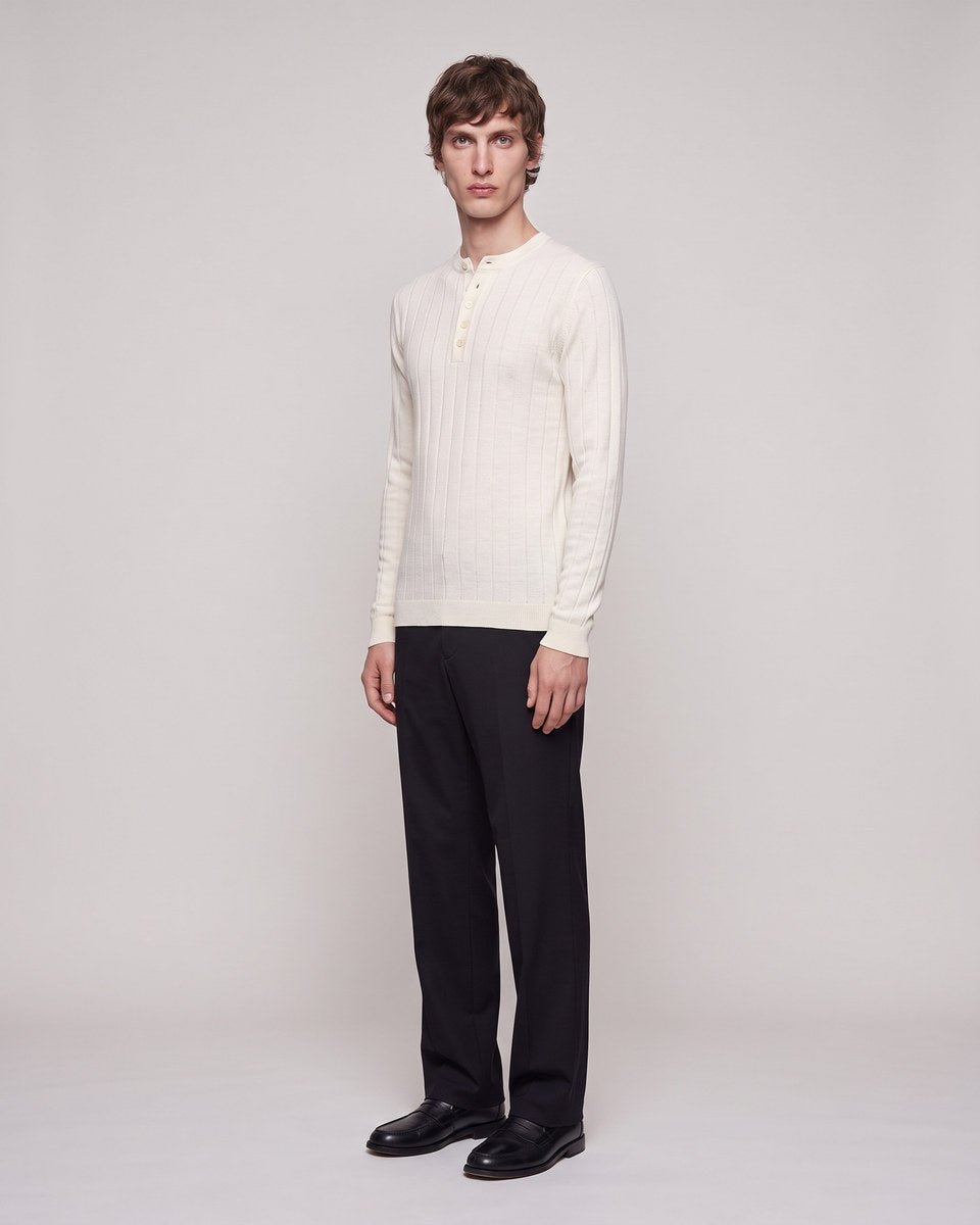 HENLEY KNIT LONG SLEEVE NATURALE - Benevierre