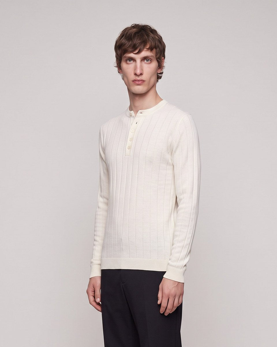 HENLEY KNIT LONG SLEEVE NATURALE - Benevierre