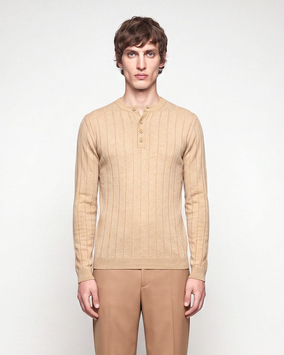 HENLEY KNIT LONG SLEEVE SAND x - Benevierre