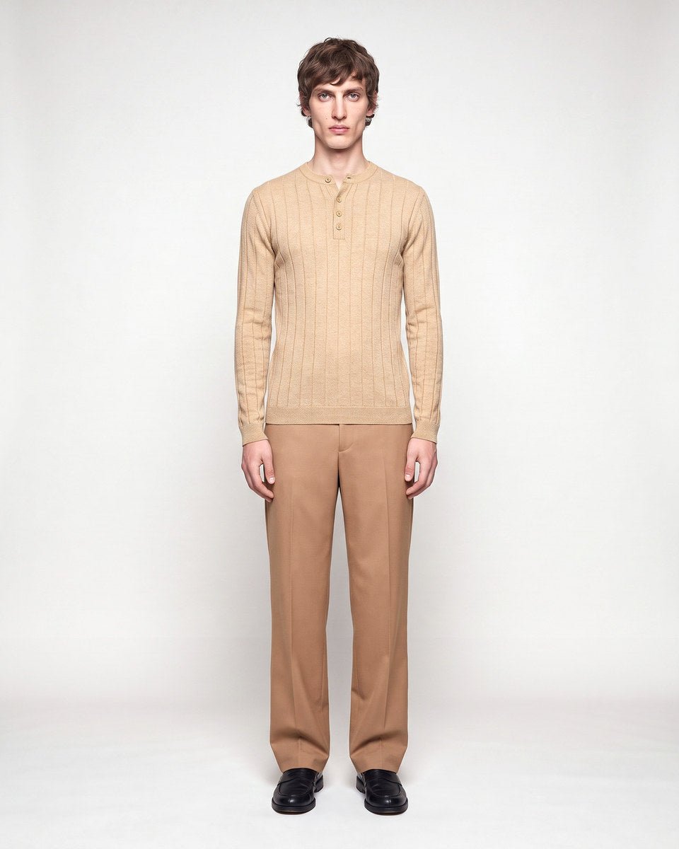 HENLEY KNIT LONG SLEEVE SAND x - Benevierre
