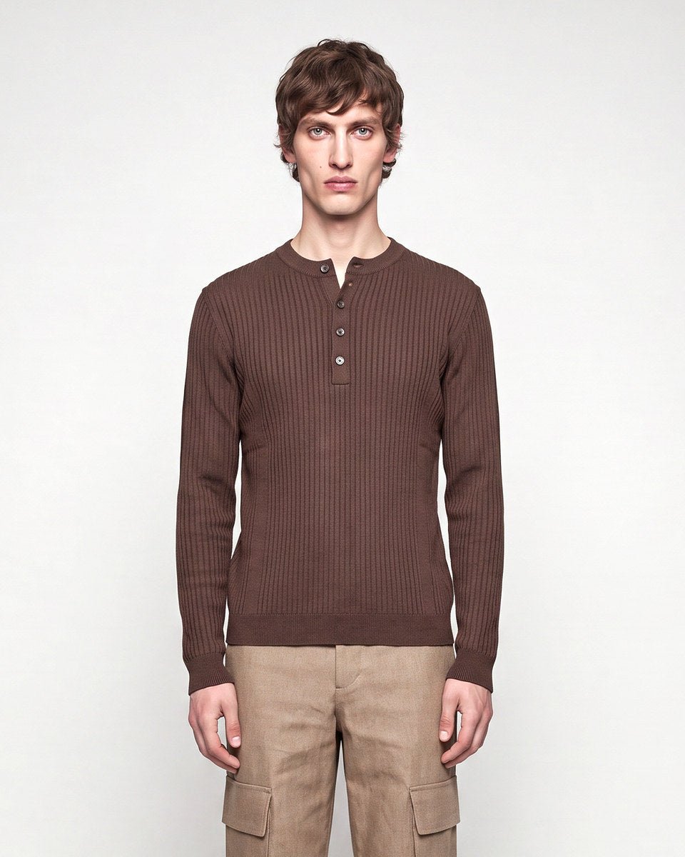 HENLEY LONGUE-SLEEVE BROWN - Benevierre
