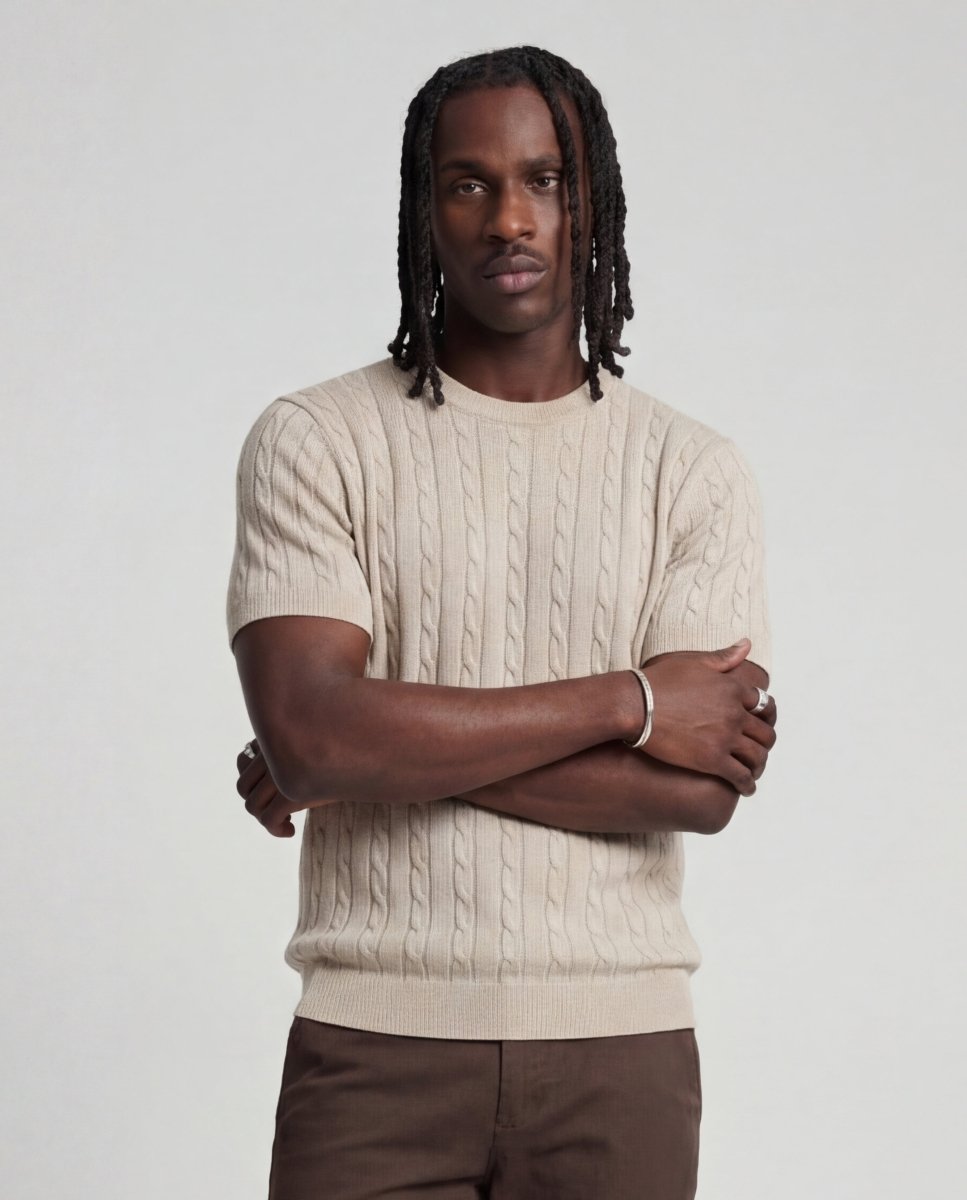 LINEAR KNITTED TEE BEIGE - Benevierre
