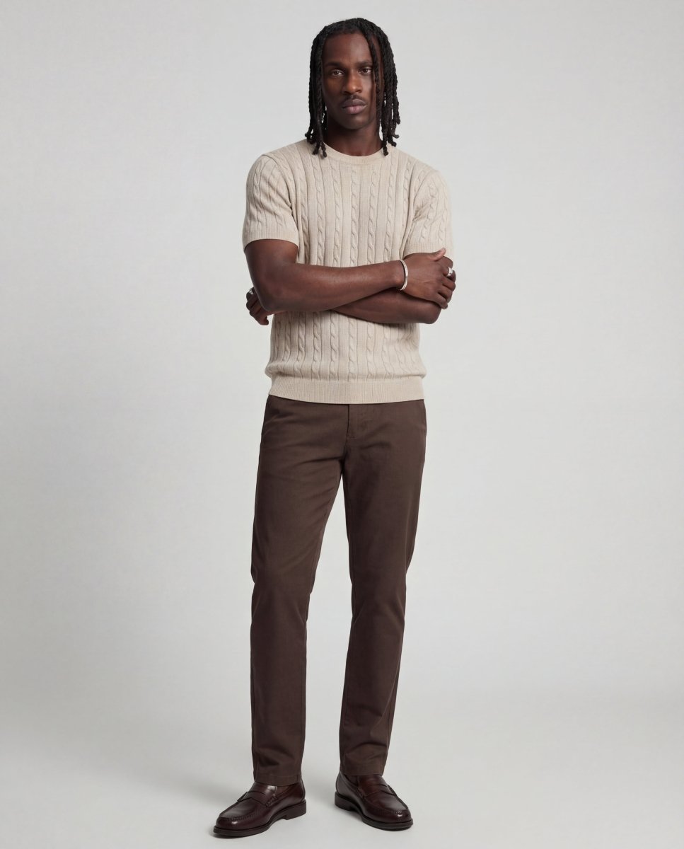 LINEAR KNITTED TEE BEIGE - Benevierre