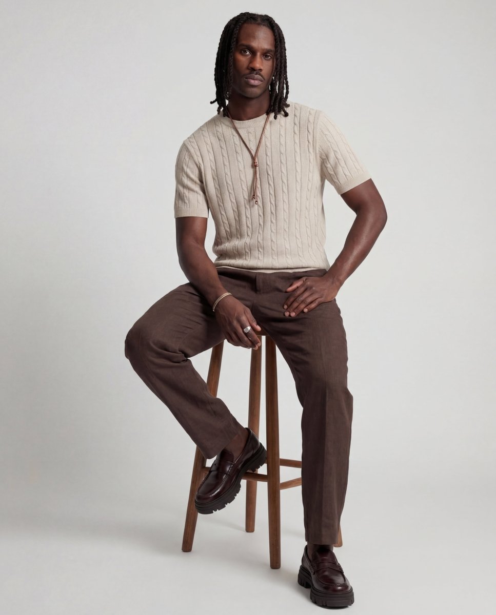 LINEAR KNITTED TEE BEIGE - Benevierre