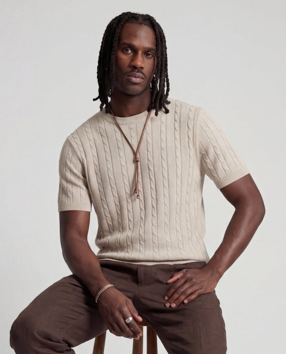 LINEAR KNITTED TEE BEIGE - Benevierre