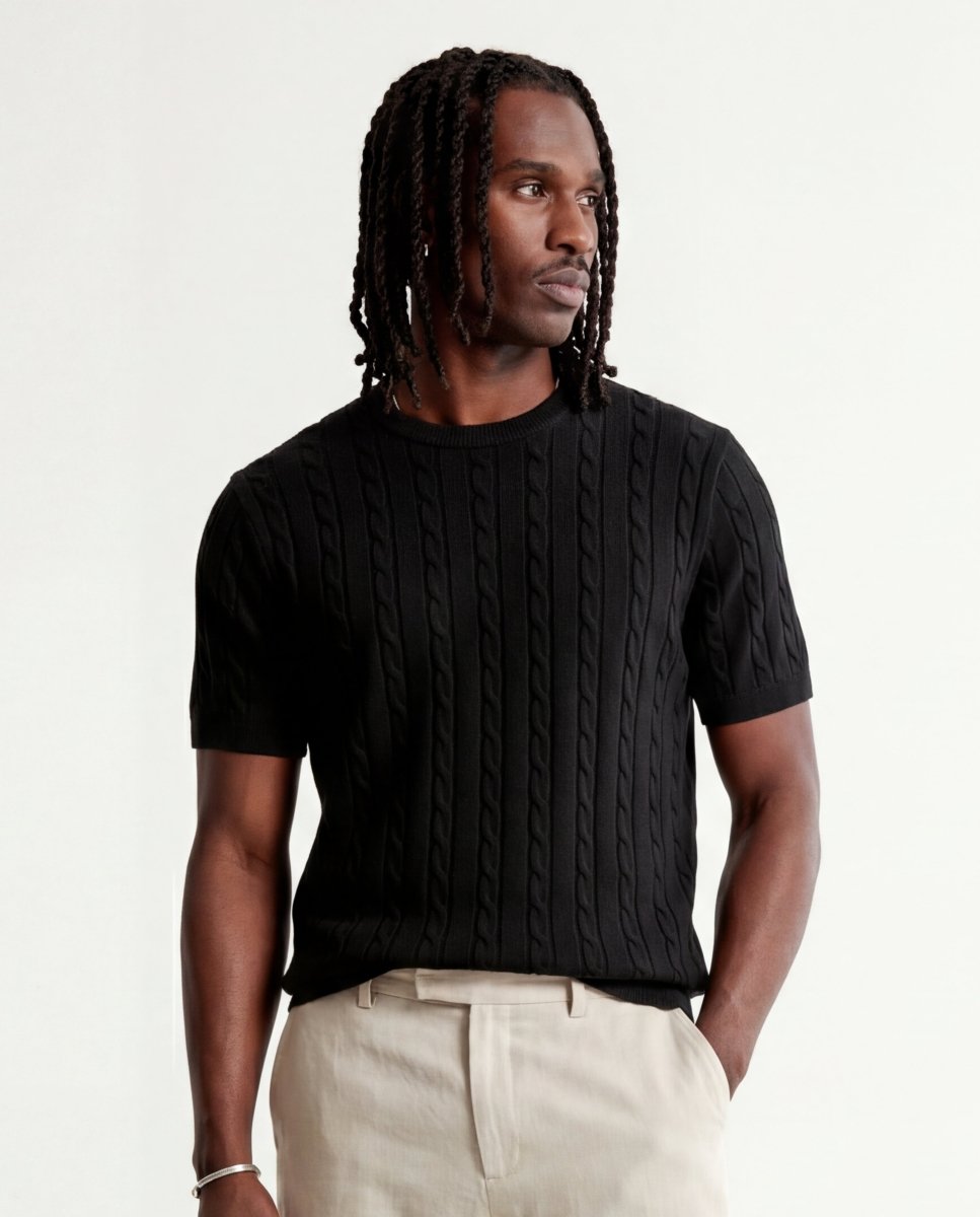 LINEAR KNITTED TEE BLACK - Benevierre
