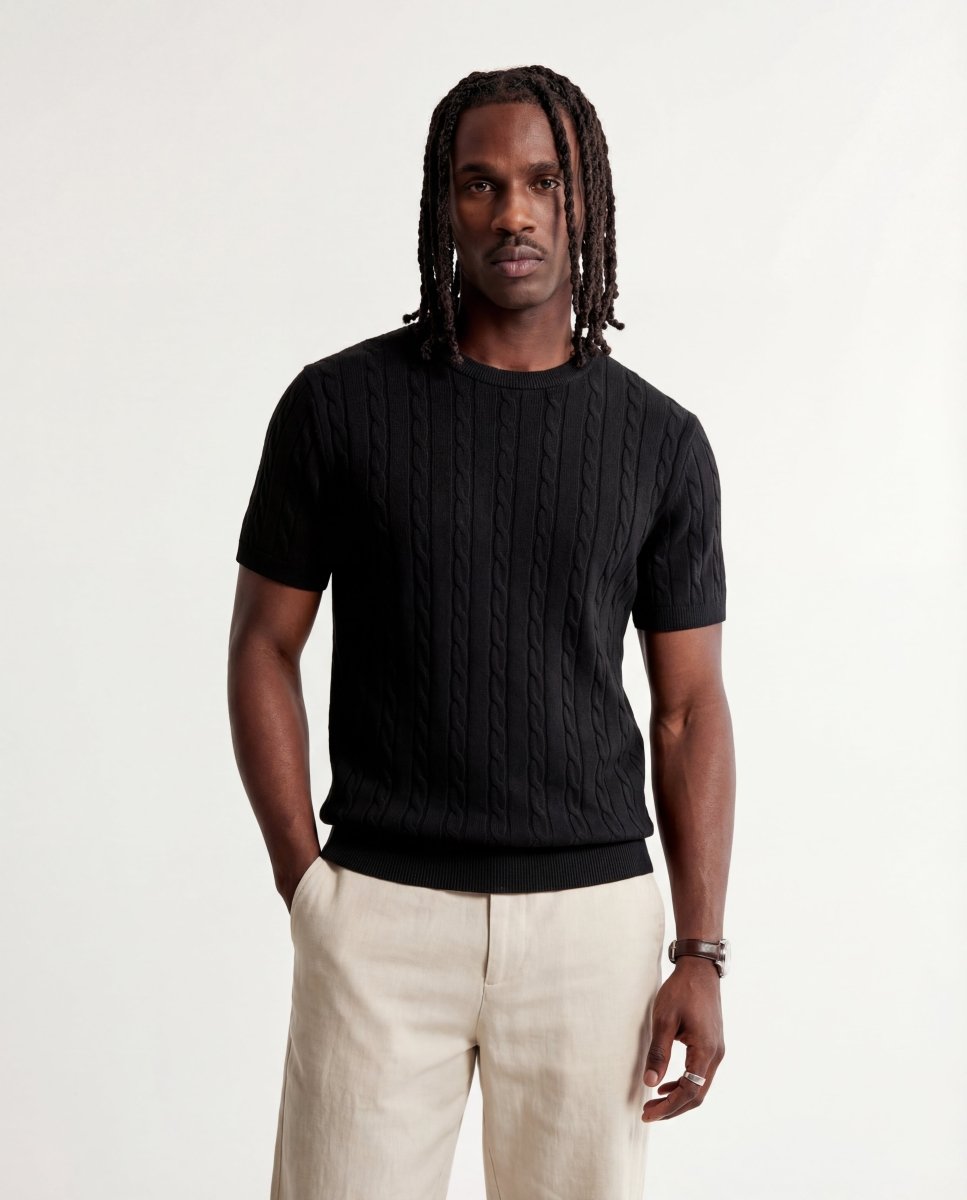 LINEAR KNITTED TEE BLACK - Benevierre