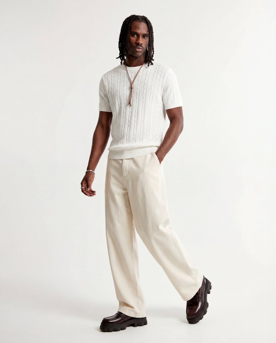 LINEAR KNITTED TEE WHITE - Benevierre