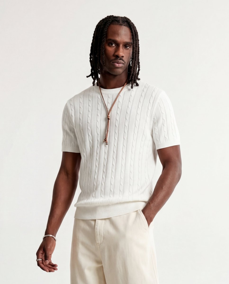 LINEAR KNITTED TEE WHITE - Benevierre