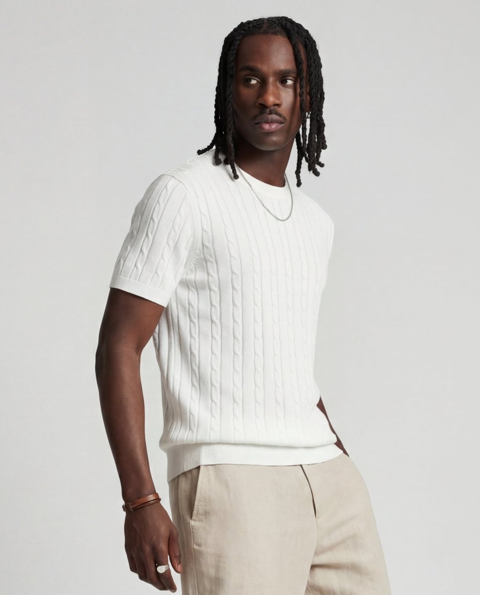 LINEAR KNITTED TEE WHITE - Benevierre