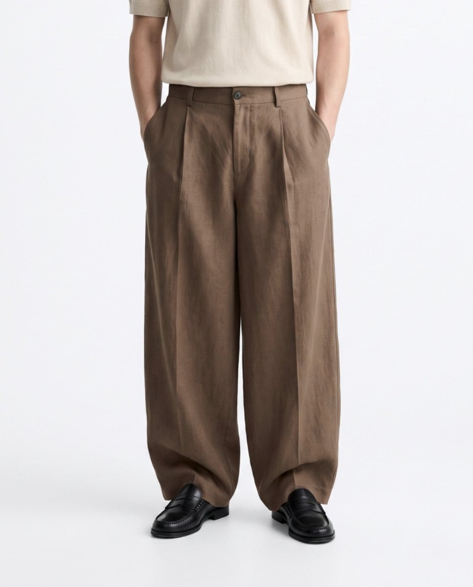 OVER PANT IN LINO BROWN - Benevierre