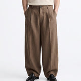 OVER PANT IN LINO BROWN - Benevierre
