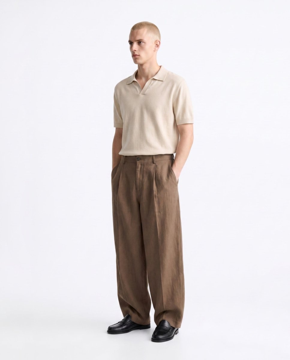 OVER PANT IN LINO BROWN - Benevierre