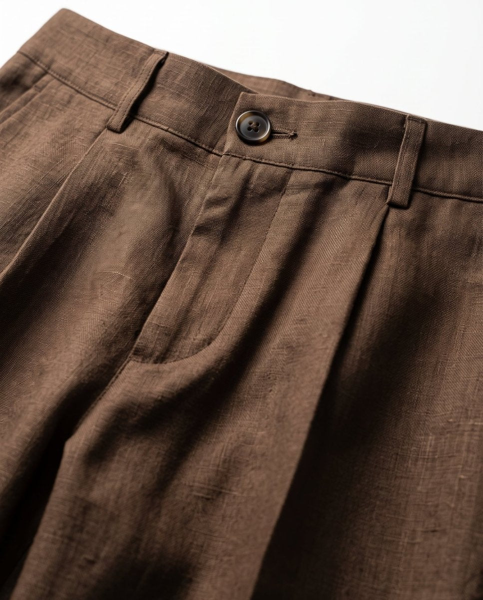 OVER PANT IN LINO BROWN - Benevierre