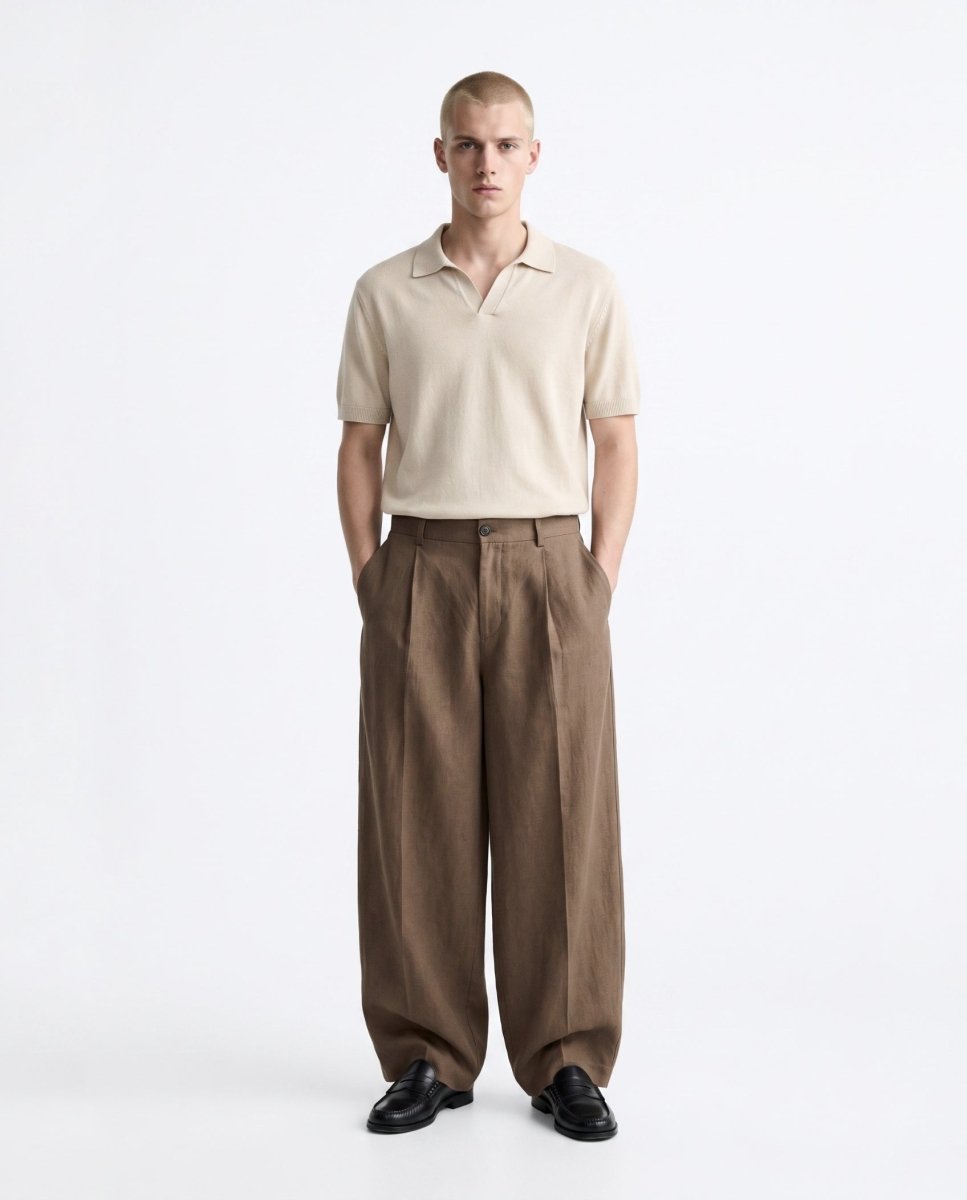 OVER PANT IN LINO BROWN - Benevierre