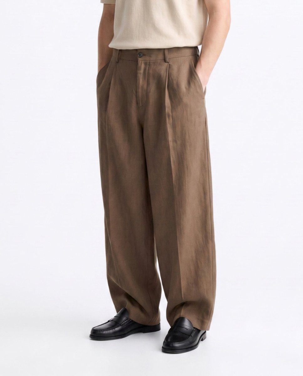OVER PANT IN LINO BROWN - Benevierre
