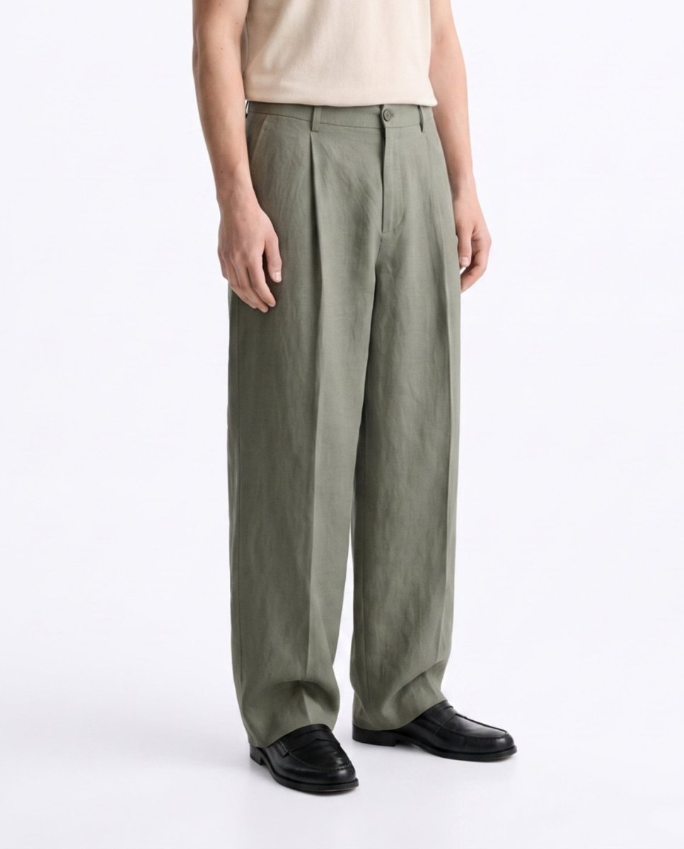 OVER PANT IN LINO GREEN - Benevierre