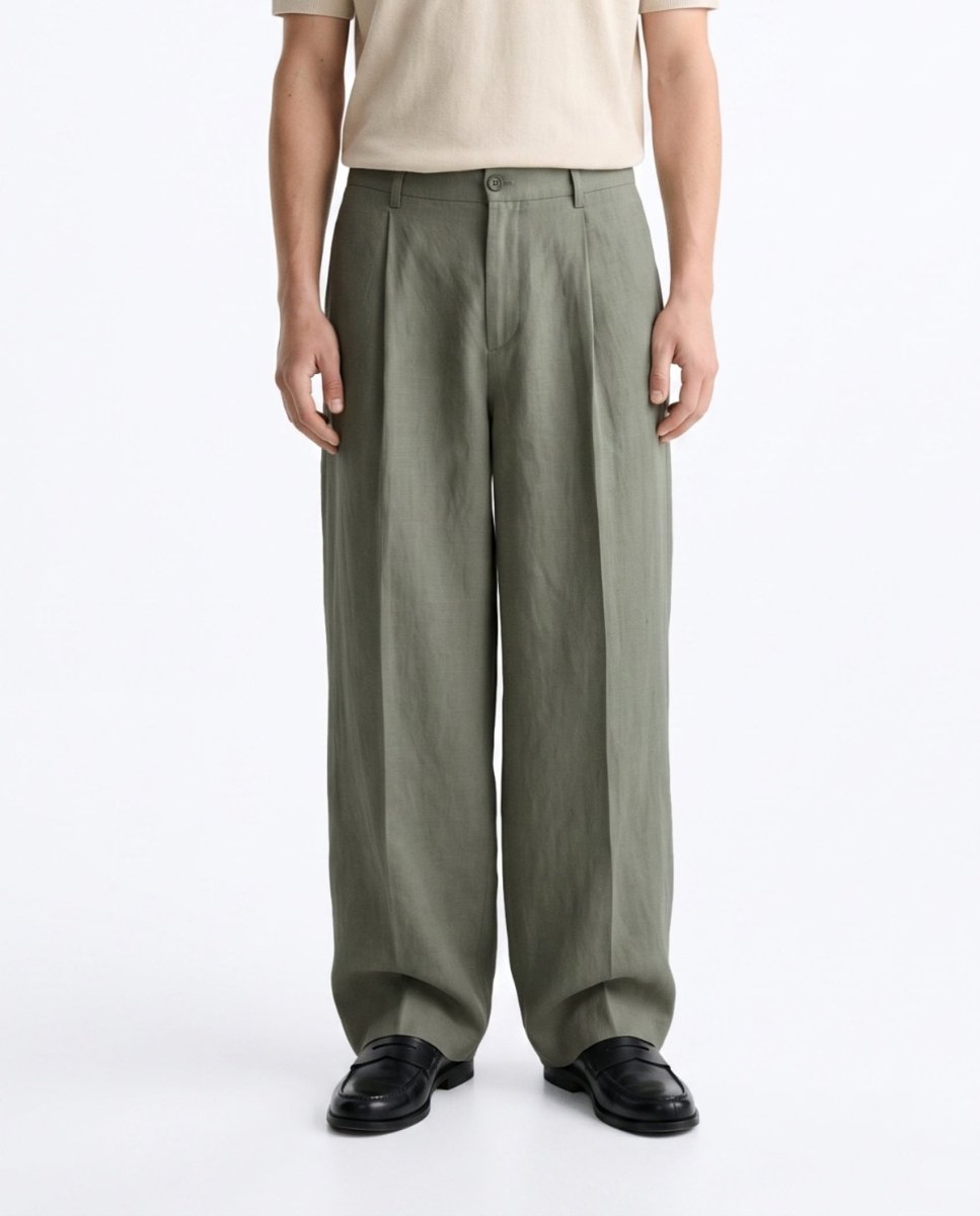 OVER PANT IN LINO GREEN - Benevierre