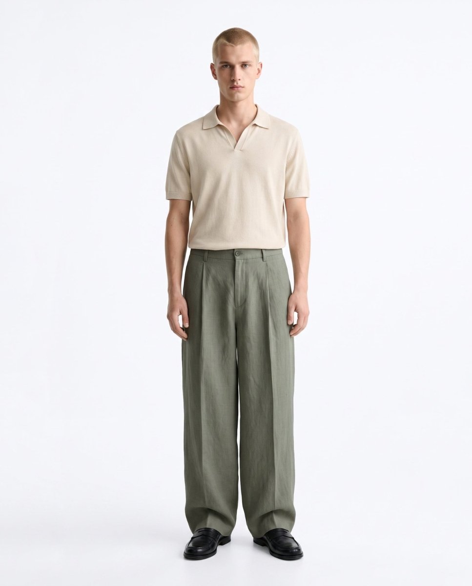 OVER PANT IN LINO GREEN - Benevierre