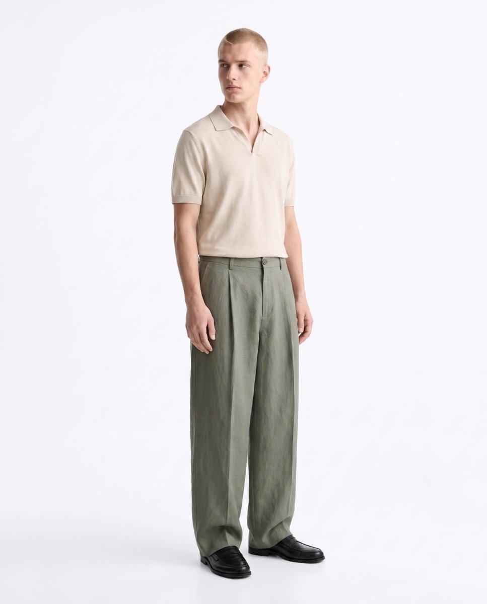 OVER PANT IN LINO GREEN - Benevierre