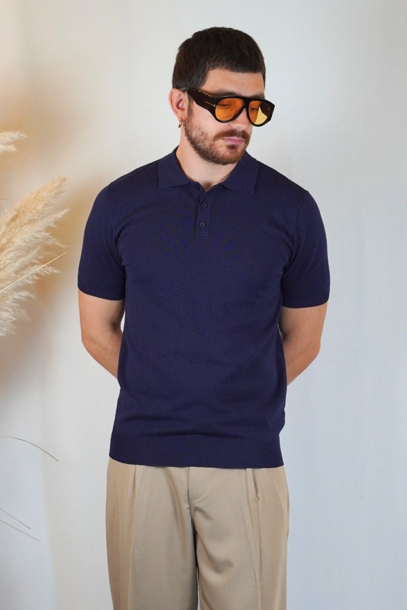 POLO MANICA CORTA IN MAGLIA BLU - Benevierre