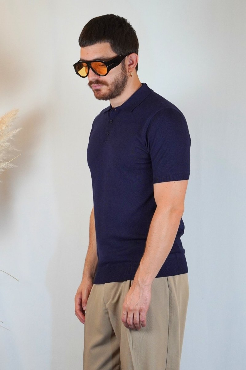 POLO MANICA CORTA IN MAGLIA BLU - Benevierre