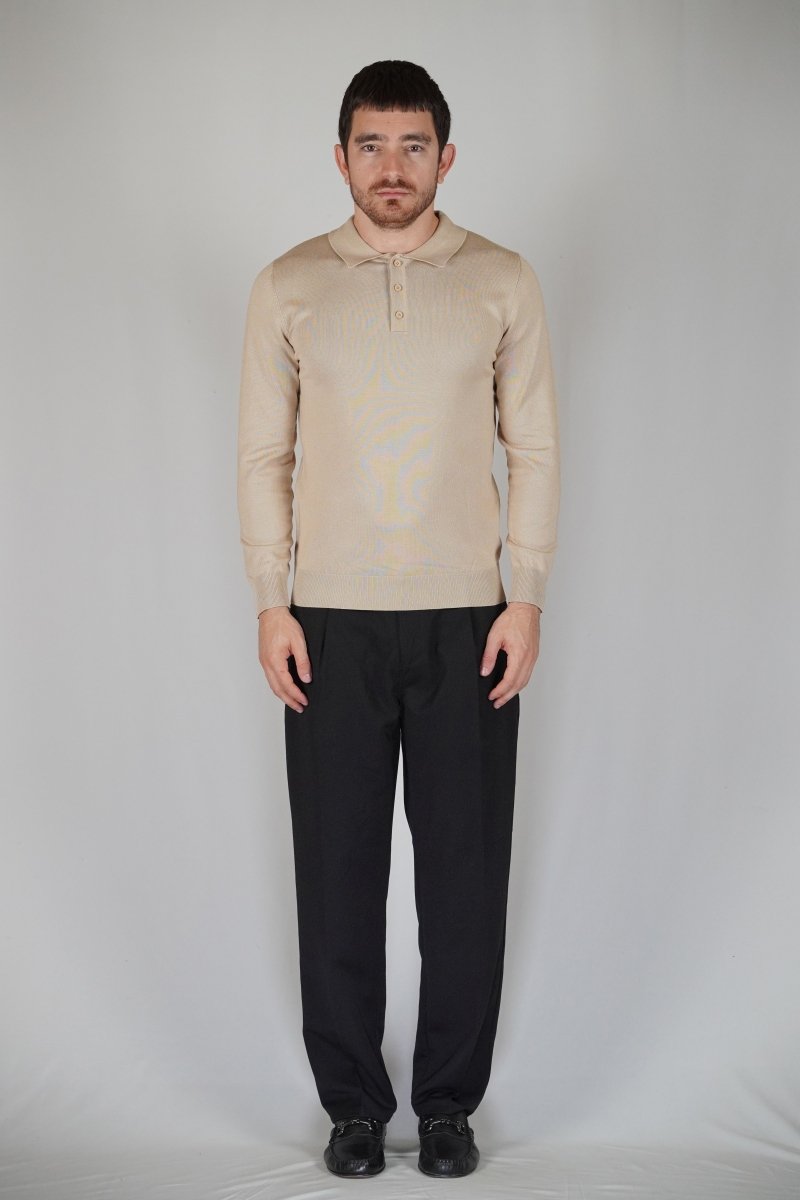 POLO MANICA LUNGA IN MAGLIA BEIGE - Benevierre