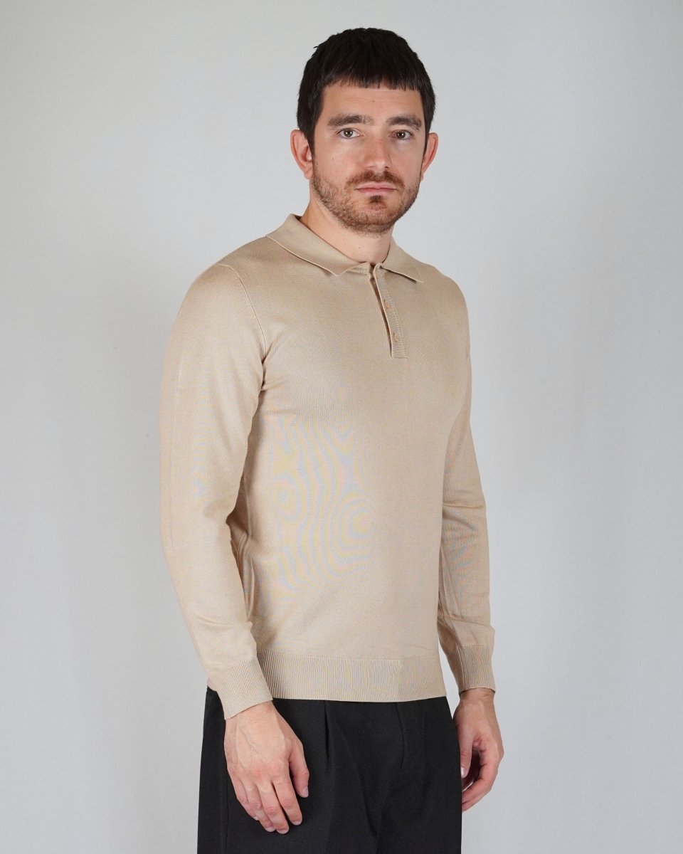 POLO MANICA LUNGA IN MAGLIA BEIGE - Benevierre