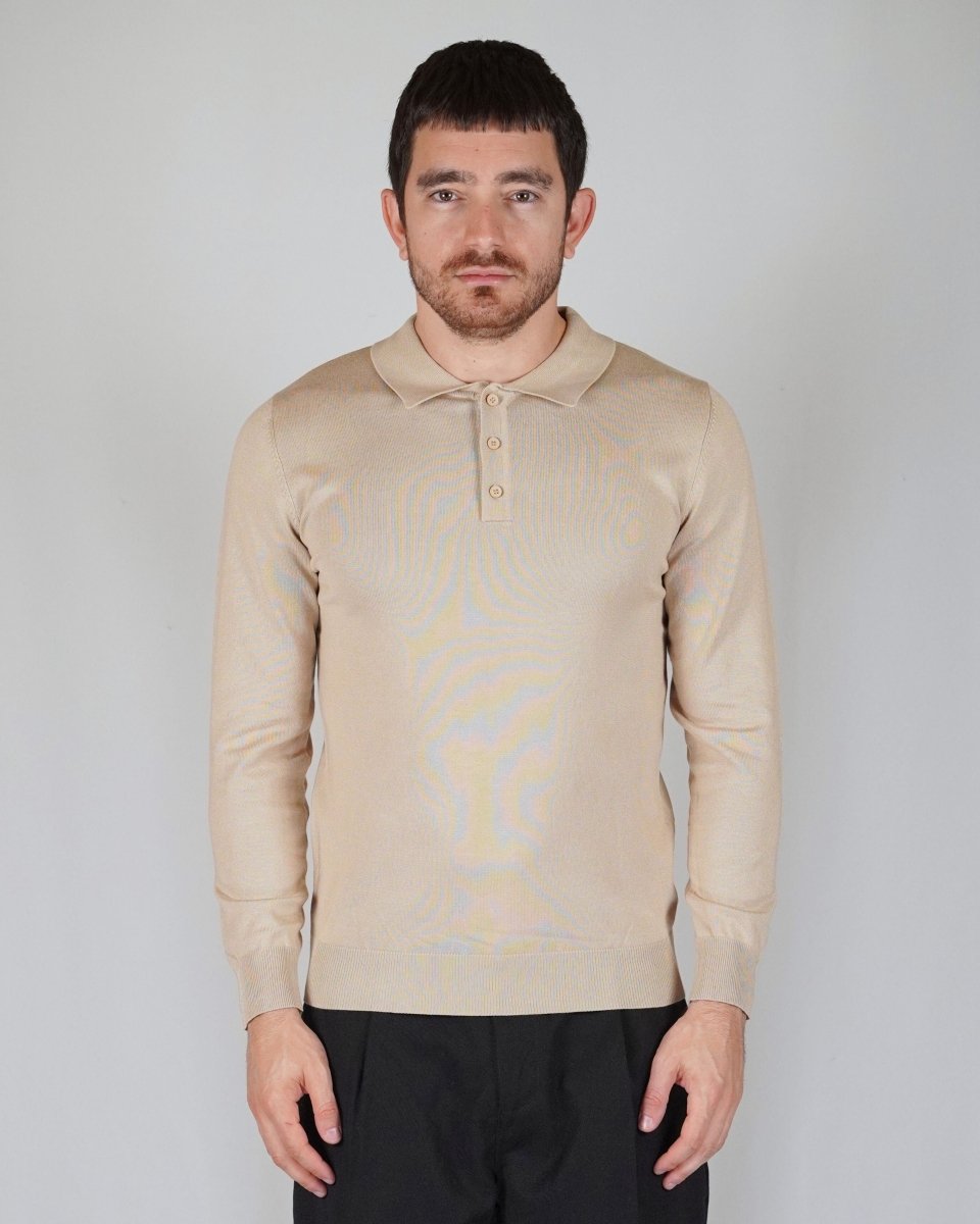 POLO MANICA LUNGA IN MAGLIA BEIGE - Benevierre